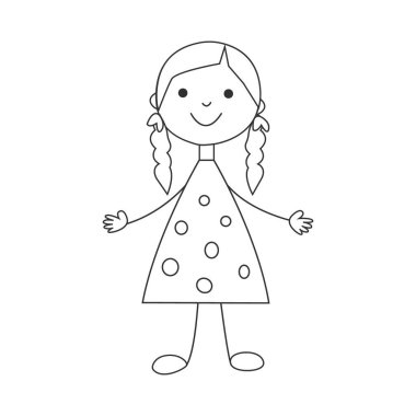 Güzel elbiseli küçük kızlar. Beyaz arka planda izole edilmiş. Vektör illüstrasyonu