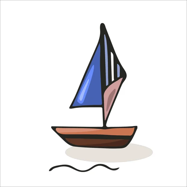 Velero Color Dibujado Mano Aislado Sobre Fondo Blanco Ilustración Vectorial — Vector de stock