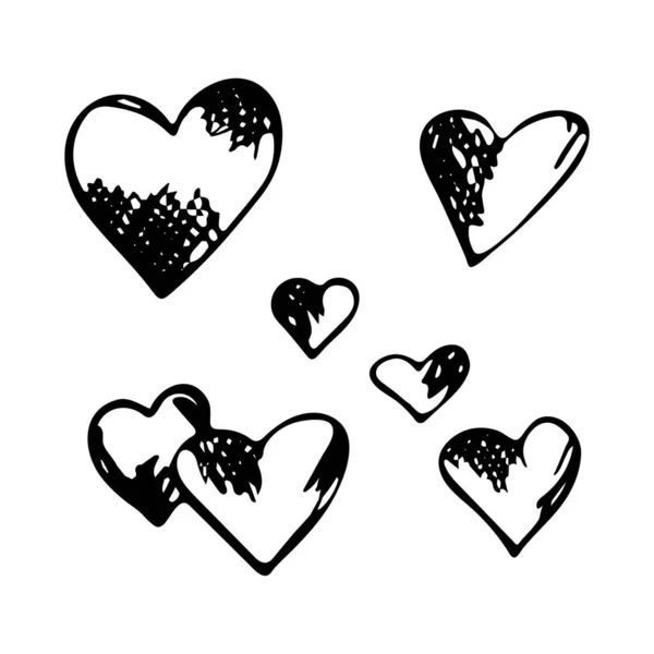 Handgezeichnete Herzen Grafischen Stil Vektor Illustration Isoliert Auf Weißem Hintergrund — Stockvektor