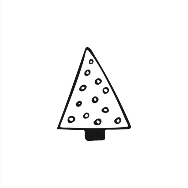 Doodle Kerstboom Handgetekende Enkelvoudig Element Geïsoleerd Witte Achtergrond Vector — Stockvector
