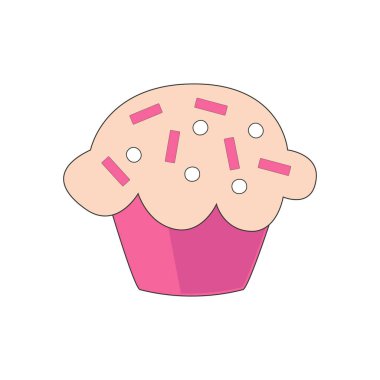 Beyaz arka planda izole edilmiş güzel pembe kek. Vektör illüstrasyonu