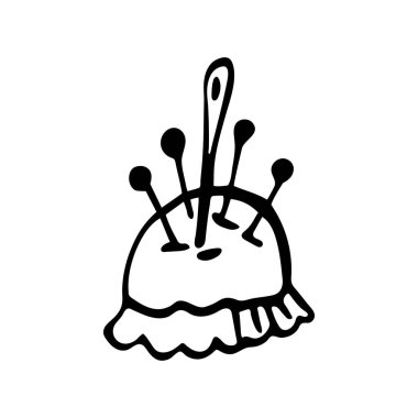 Beyaz arka planda el çizimi vektör iğnesi yatağı. Doodle vektör illüstrasyonu.