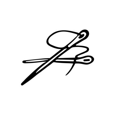 El yapımı iki dikiş iğnesi, beyaz arka planda izole edilmiş. Doodle vektör illüstrasyonu.