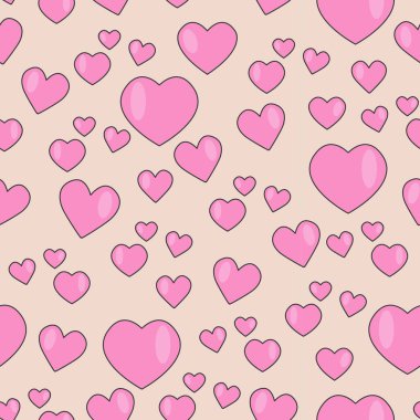 Pembe zemin üzerinde kalpler olan kusursuz bir desen. Bebek kumaşı için hoş bir doku. Baskı için romantik, pürüzsüz bir zemin. Vektör illüstrasyonu