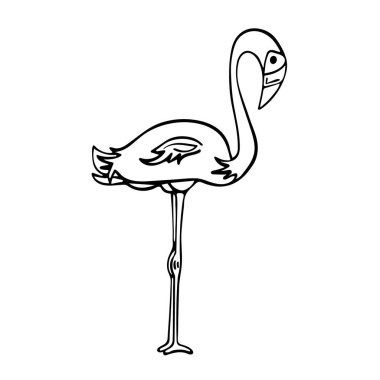 El çizimi tek bir flamingo. Vektör illüstrasyonu beyaz arkaplanda izole edildi.
