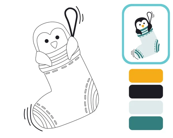 Lindo Pingüino Colorear Con Ejemplo Ilustración Educativa Para Desarrollo Los — Vector de stock