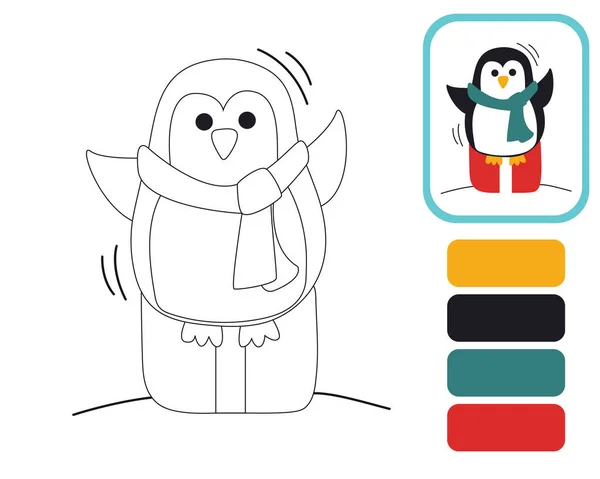 Cuki Kis Pingvin Színezés Példával Oktatási Illusztráció Gyerekek Fejlődéséhez Festőkönyv — Stock Vector