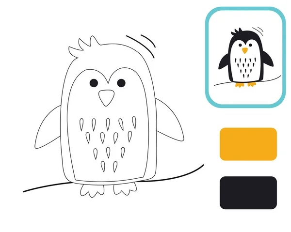 Pinguim Bonito Colorir Por Exemplo Ilustração Educacional Para Desenvolvimento Crianças —  Vetores de Stock