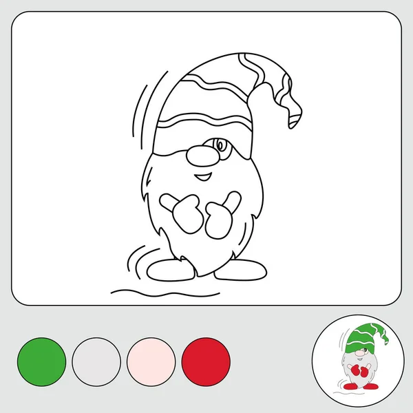 Christmas Cartoon Gnome Målarbok Utvecklingsuppgift För Barn Målarbok Isolerad Vit — Stock vektor
