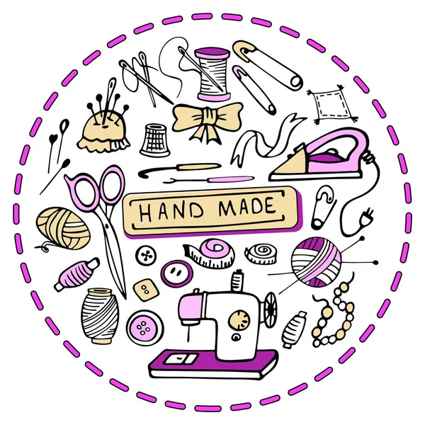 Conjunto Materiais Ferramentas Artesanais Desenhados Mão Elementos Design Doodle Isolados —  Vetores de Stock