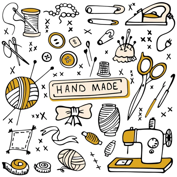 Conjunto Materiais Ferramentas Artesanais Desenhados Mão Elementos Design Doodle Isolados — Fotografia de Stock