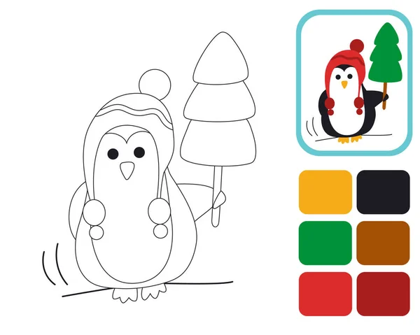 Lindo Pingüino Colorear Con Ejemplo Ilustración Educativa Para Desarrollo Los —  Fotos de Stock