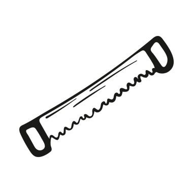 Tek elle çizilmiş vektör testeresi. Beyaz arkaplan çiziminde izole edilmiş. Resim