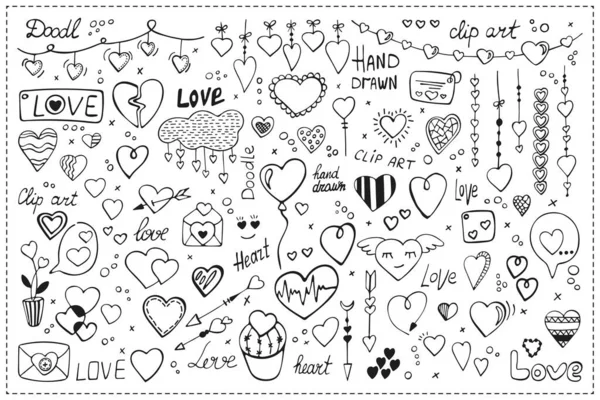 Big Hand Drawn Doodles Set Valentine Day Beautiful Diverse Set — Stock Vector
