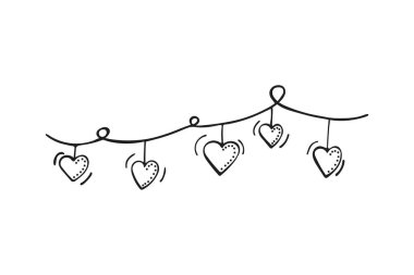 Kupa çelengi. Garland beyaz bir arkaplanda izole edilmiş. Etiket, etiket, pankart, davetiye, kartpostal, ambalaj için şablon. Sevgililer Günü sembolü. Vektör illüstrasyonu.