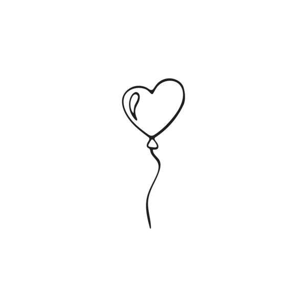 Einfacher Doodle Ballon Mit Herzen Handgezeichnetes Herz Isoliert Auf Weißem — Stockvektor