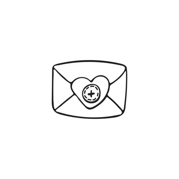 Handgetekende Envelop Met Een Hart Envelop Geïsoleerd Witte Achtergrond Template — Stockvector