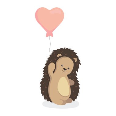 Balon kalpli, düz stil bir kirpi. Beyaz arka planda izole edilmiş güzel bir çizgi film kirpisi. Pankartlar, çıkartmalar ve kartpostallar için olabilir. Vektör illüstrasyonu.