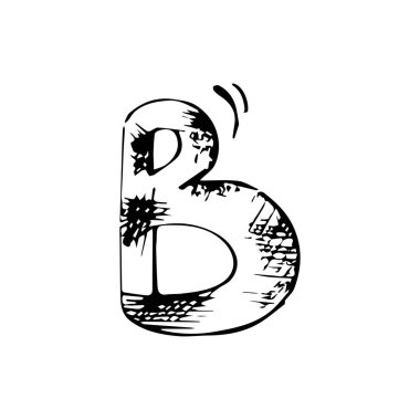 B harfi. Grafik tarzında son moda alfabe. El çizimi şirin renkli harf B beyaz arka planda izole edilmiş. Vektör illüstrasyonu.