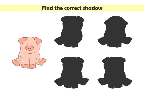 귀여운 돼지의 그림자를 정확하게 찾아봅시다 배경에 고립된 아이들을 교육용 말입니다 — 스톡 벡터