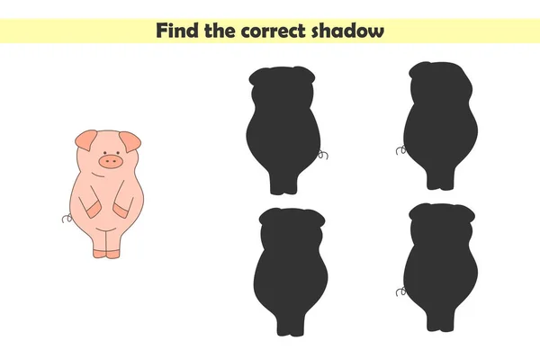 귀여운 돼지의 그림자를 정확하게 찾아봅시다 배경에 고립된 아이들을 교육용 말입니다 — 스톡 벡터