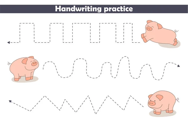 Handwriting Practices Pigs Children Cartoon Tasks Pigs Preschool Education Developing — Stock Vector