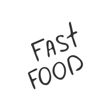Beyaz arka planda izole edilmiş el yazması fast food. Vektör illüstrasyonu