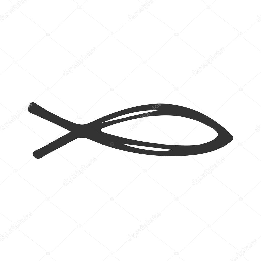 Hand-drawn icon fish isolated on white background. Religion and Christianity. Christian symbols. Vector illustration