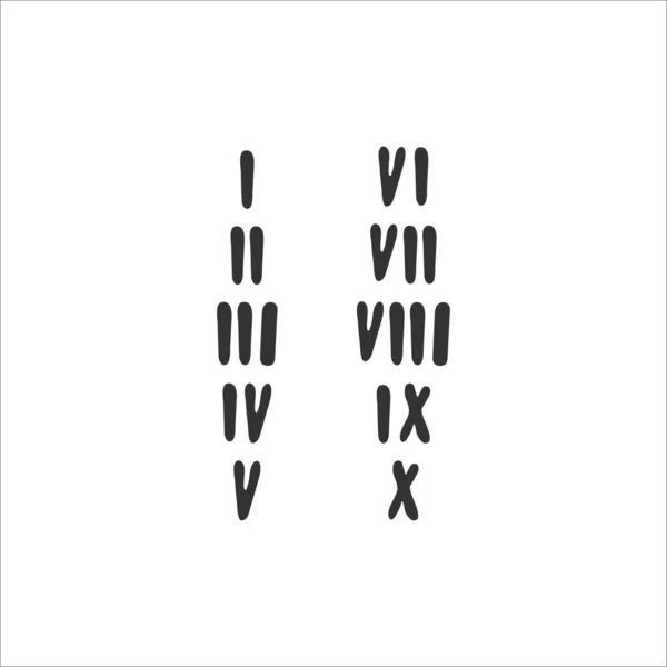 Hand Drawn Roman Numerals Isolated White Background Numbers Vector Illustration — Stock Vector