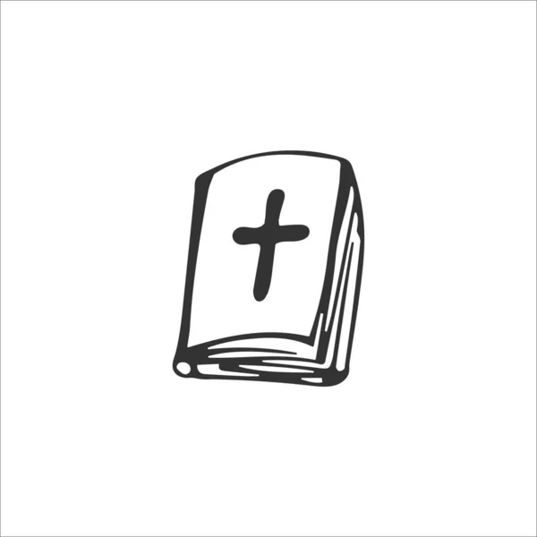 Ręcznie Rysowana Biblia Odizolowana Białym Tle Symbole Chrześcijańskie Święta Księga — Wektor stockowy