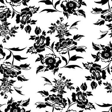 Çiçekler pürüzsüz desen, vektör, siyah ve beyaz