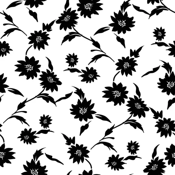 Flores Patrón Sin Costura Vector Blanco Negro — Vector de stock