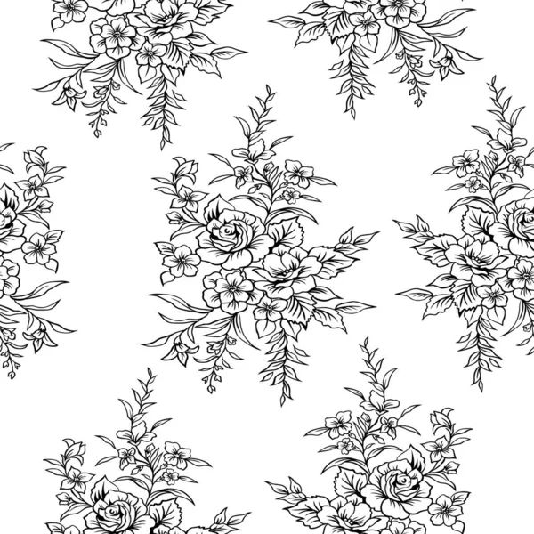 Fleurs Motif Sans Couture Vecteur Noir Blanc — Image vectorielle