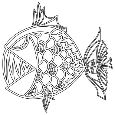 Beyaz arka plan üzerinde iskelet tek renkli siyah ve beyaz balık.