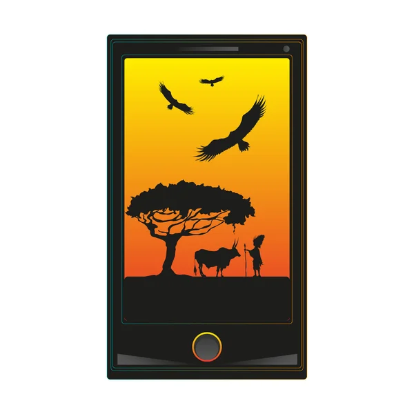 Afrika gündoğumu veya günbatımı bir arka plan ile Smartphone.