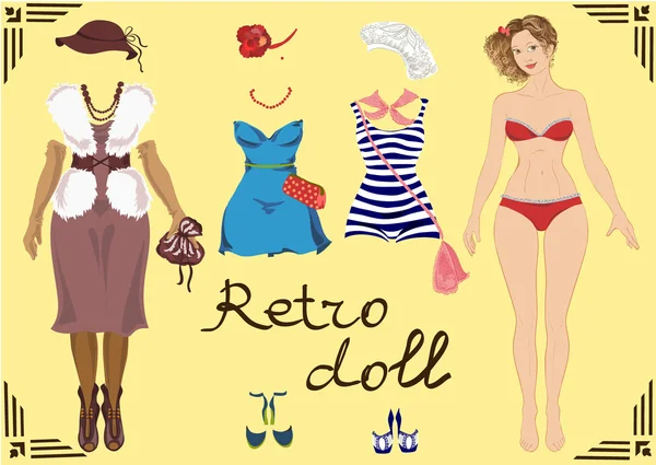 Illustratie van een retro meisje met retro kleding ontwerp en lichaam sjabloon — Stockvector