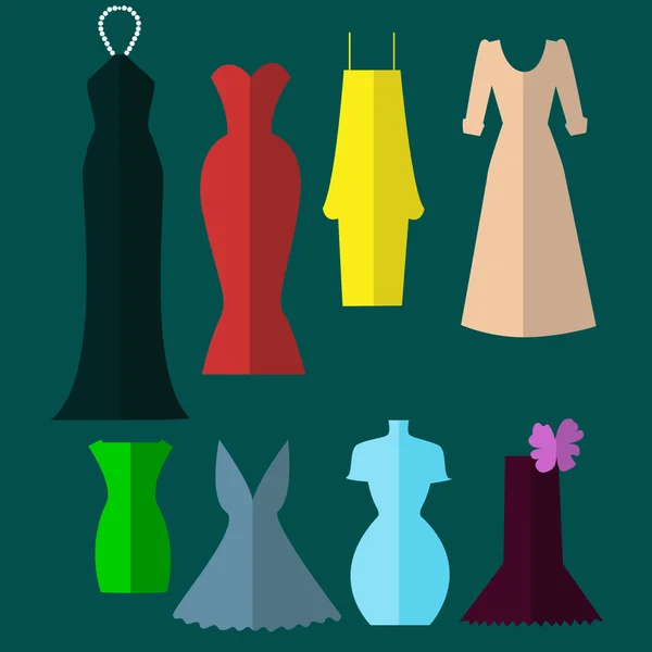 Dresses of different colors - eight styles. — ストックベクタ