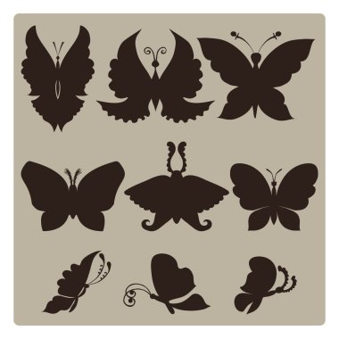  illustration: set of silhouettes of butterflies.