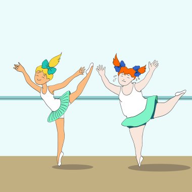 Two girls in a ballet class.