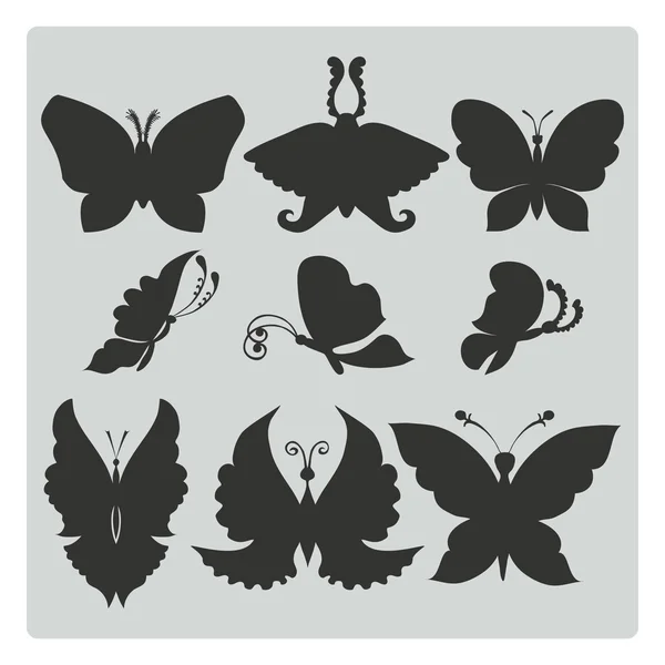 Vector illustration: set of silhouettes of butterflies.