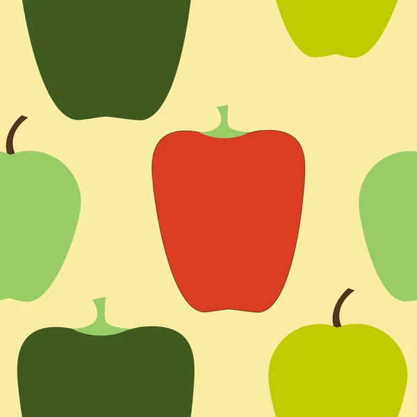 Seamless pattern - apple and sweet peppers in a vintage flowers on a light yellow background.