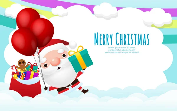 Feliz Navidad Feliz Año Nuevo Tarjeta Felicitación Con Lindo Santa — Vector de stock