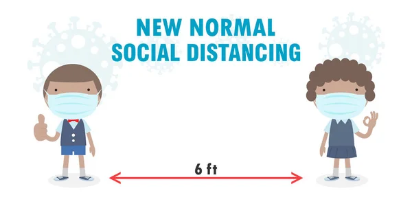 Vuelta Escuela Para Nuevo Concepto Estilo Vida Normal Social Distancing — Vector de stock