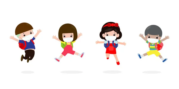 Regreso Escuela Para Nuevo Concepto Estilo Vida Normal Niños Felices — Vector de stock