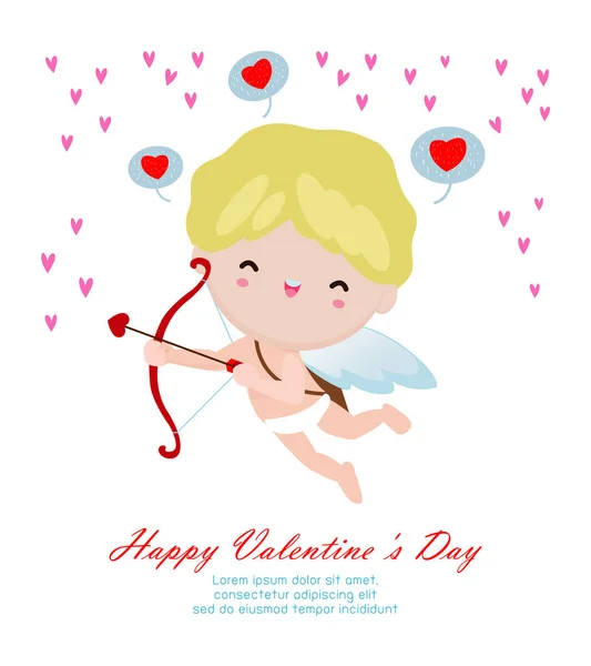 Happy Valentine Day Greeting Card Cute Cupid Character Love Holidays — Stock Vector