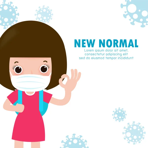 Yeni Normal Yaşam Tarzı Konsepti Için Okula Dönüyorum Yüz Maskesi — Stok Vektör
