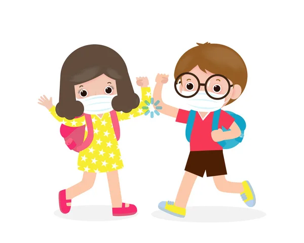 Regreso Escuela Para Nuevo Concepto Estilo Vida Normal Niños Saludo — Vector de stock