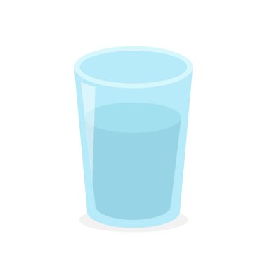 Bir bardak su, içme suyu, su ikonu dolu mavi şeffaf cam beyaz arkaplanda izole vektör çizimi