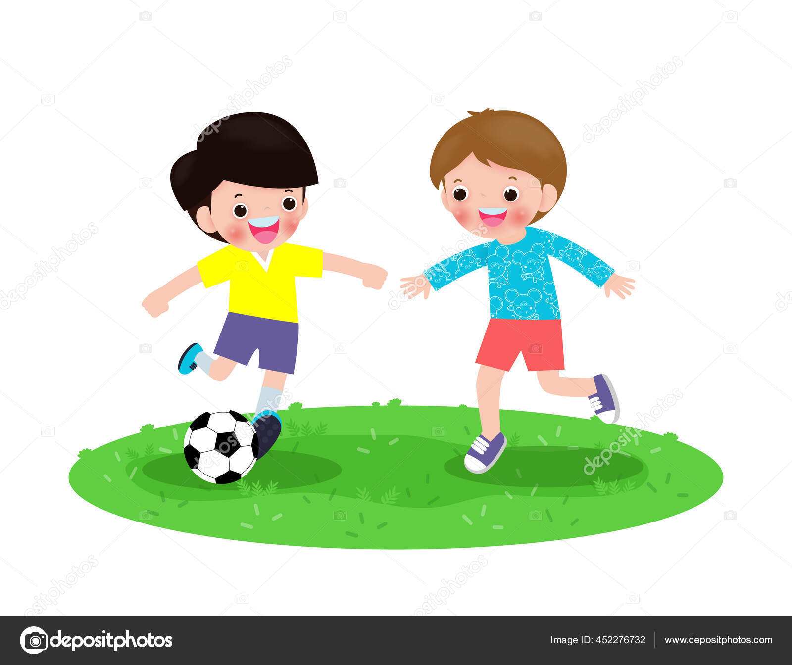 Dua Anak Laki Laki Kecil Bermain Sepak Bola Anak Anak Stok Vektor Phanuchat10700gmailcom 452276732