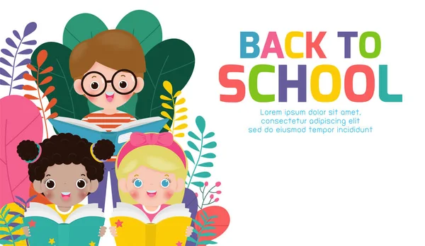 Back School Kids Reading Book Education Concept Template Advertising Brochure — Stock Vector